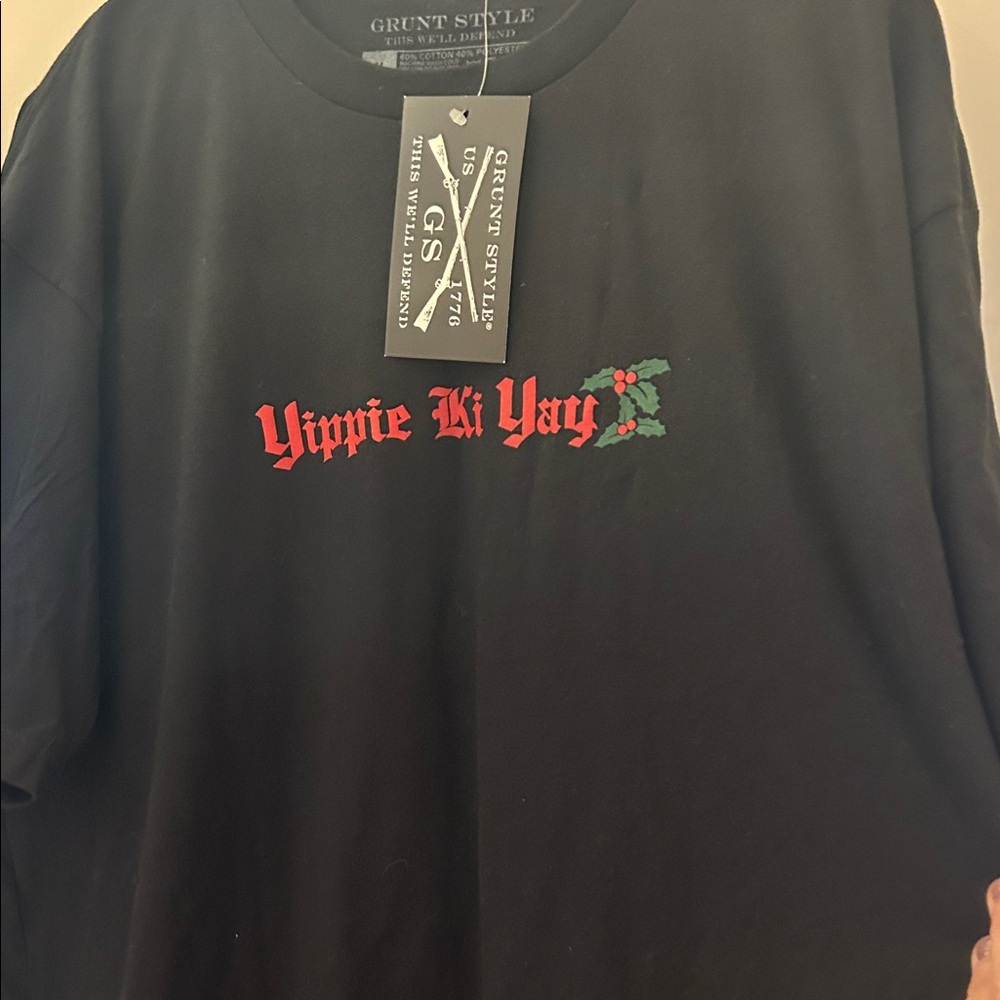 Grunt Style Black Tee with Red Yippie Ki Yay